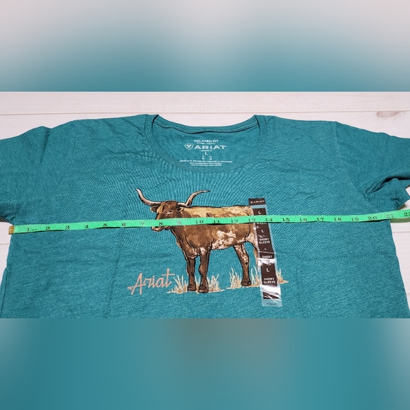 NWT Ariat Longhorn Watercolor Short Sleeve Teal Green T-Shirt Size Small / Large - Picture 9 of 11